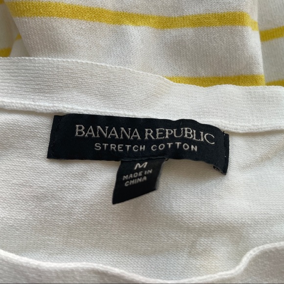 Banana Republic White & Yellow Stripe Stretch Boat Neck Short Sleeve Sweater - M - Picture 6 of 7